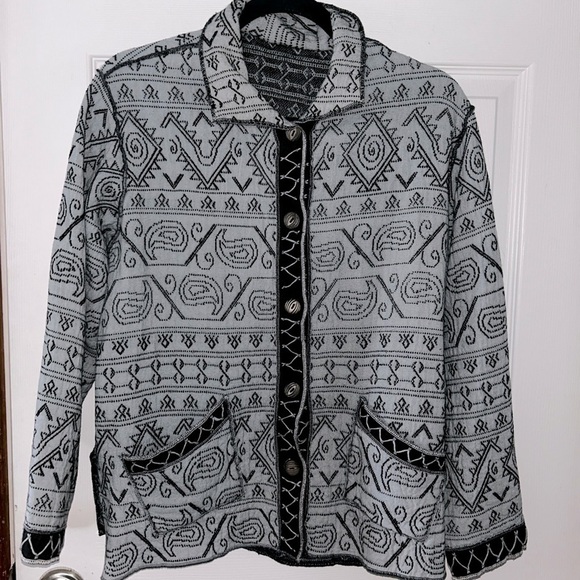 Source Unknown Jackets & Blazers - Handmade Geometric Patterned Cotton Jacket in Black and Gray Large
